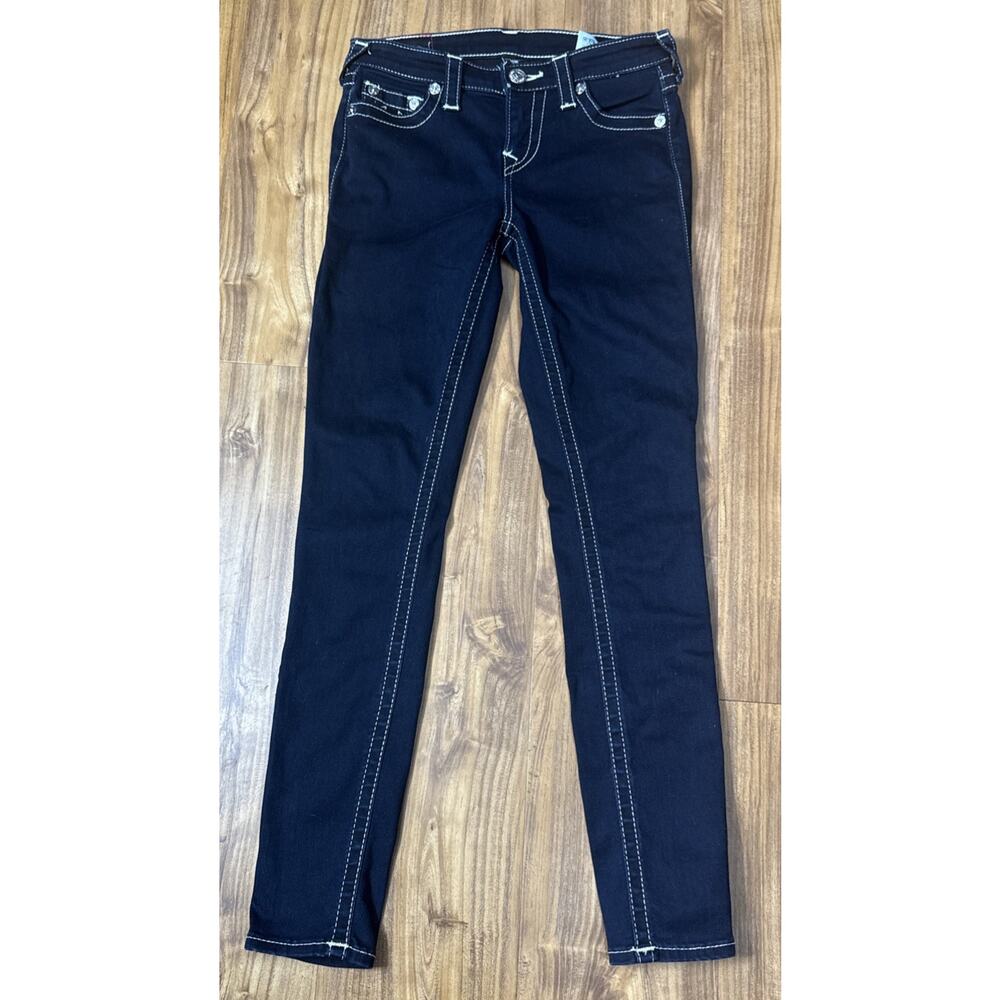 True Religion Jeans Womens 27x29 Black Halle Mid Rise Super Skinny Stretch Denim